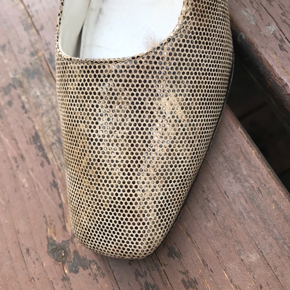 Stuart Weitzman Snake Print Heels Block Heel Gold & Brown Size 7 - Picture 7 of 16